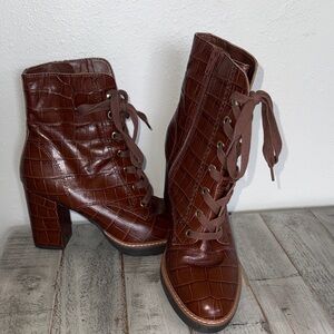 Naturalizer Dark Brown Lace-Up Croc Boots
